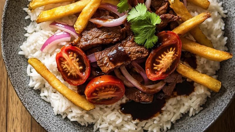 Peruvian Lomo Saltado with Blistered Tomatoes and Fries