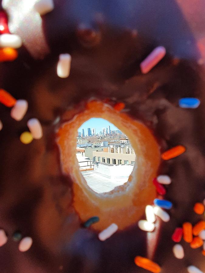 Manhattan seen from the hole of a doughnut