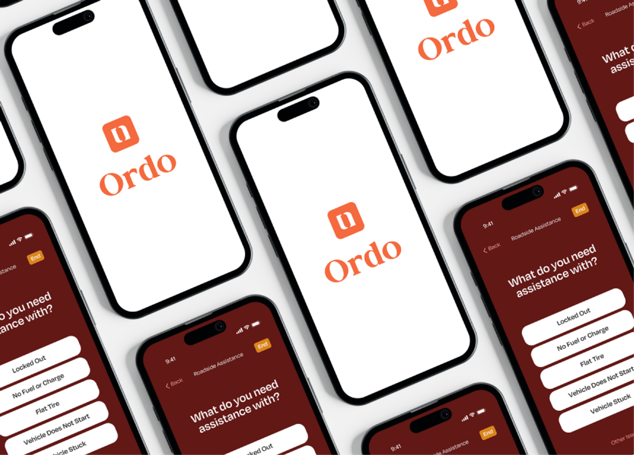 Ordo — appskjermer med logo og symbol