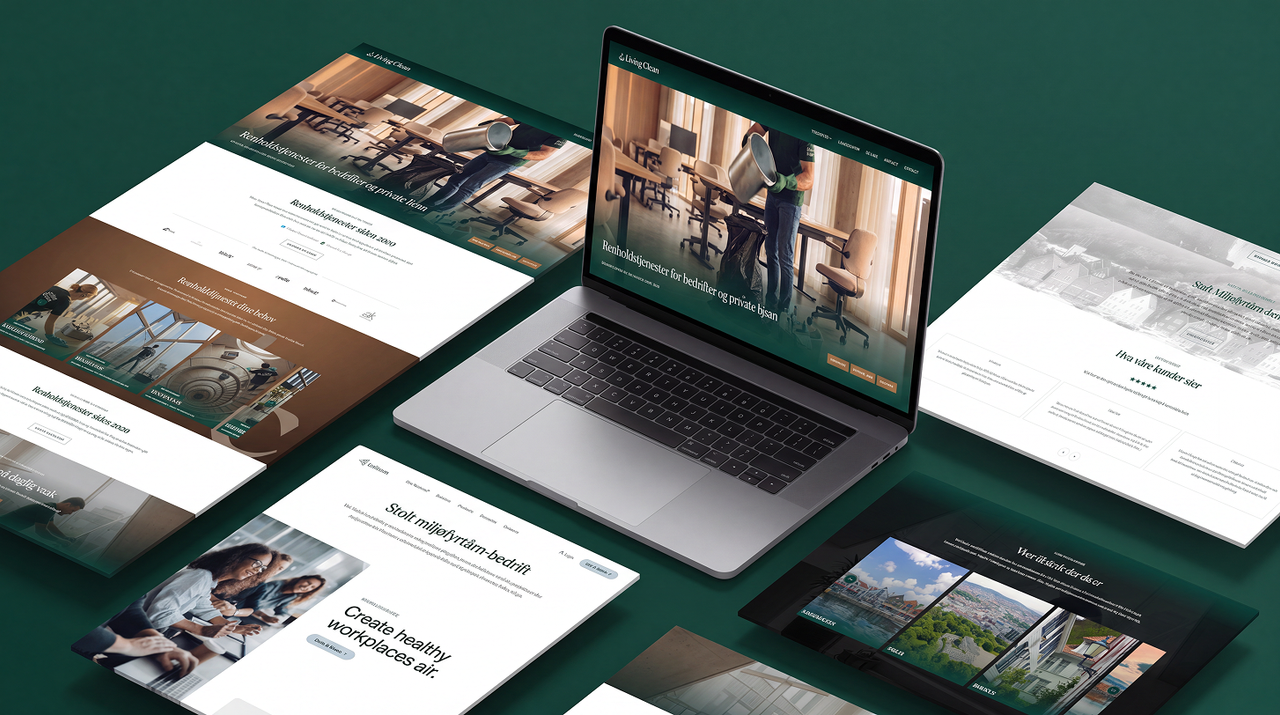 Living Clean — ny nettside på laptop med sideoppsett rundt