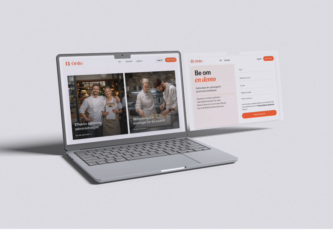 Ordo — nettsiden på laptop med demo-skjema