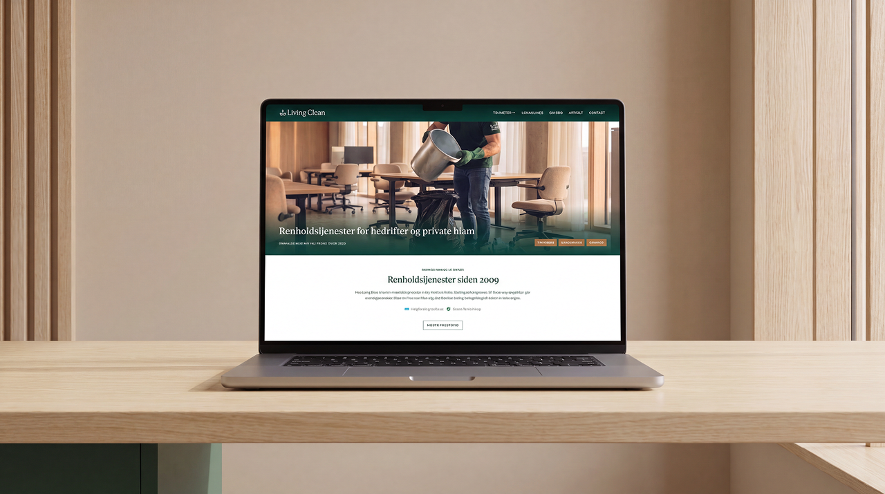 Living Clean — forsiden på laptop