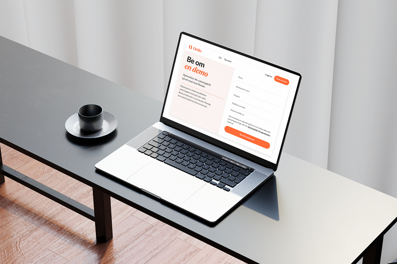 Ordo — «Be om en demo»-siden på laptop