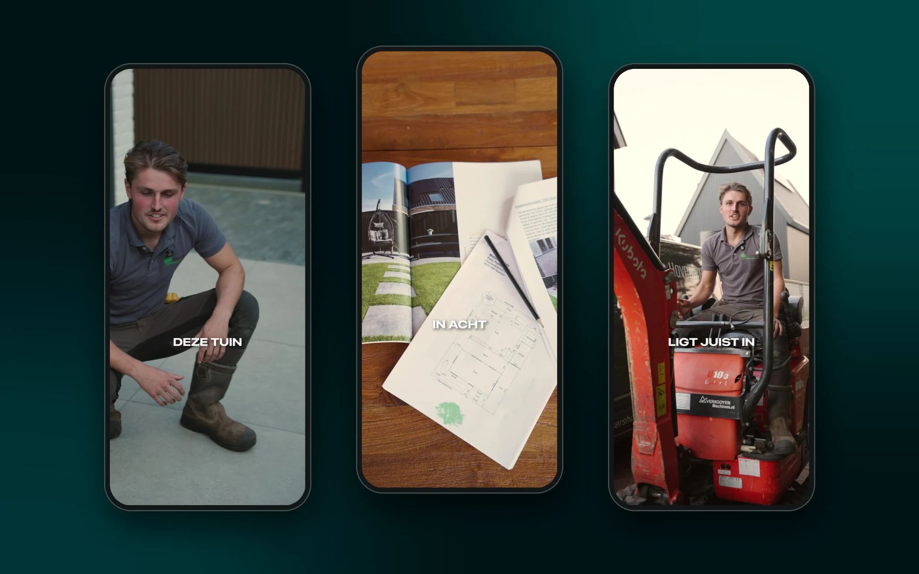Three videos side by side: Jan on the terrace, the sketch and the van
