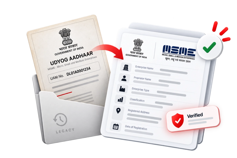 Illustration of a verified identity document representing the Udyog Aadhaar Verification API