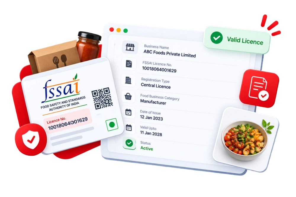 Illustration of a verified identity document representing the FSSAI Validation API
