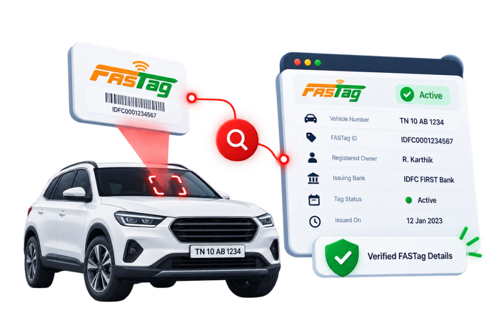 Illustration of a verified identity document representing the Fastag Lookup API