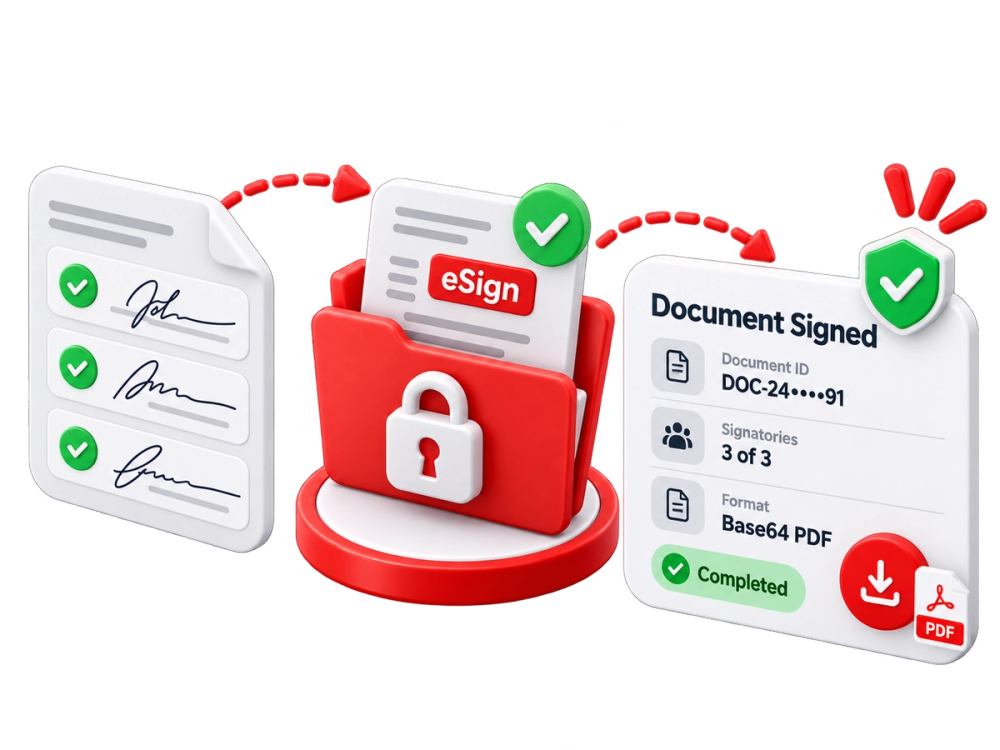 Illustration of a verified identity document representing the Esign Download Document API