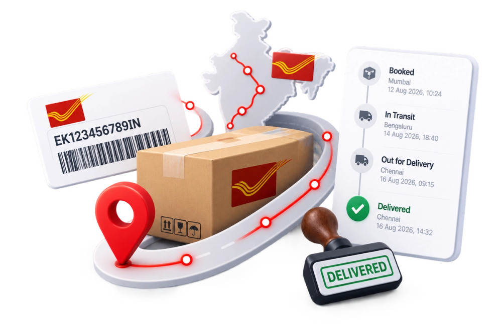 Illustration of a verified identity document representing the Indian Post Tracking API