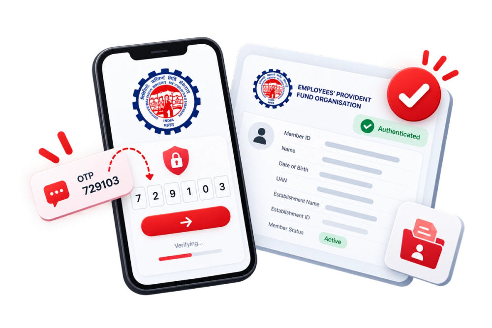 Illustration of a verified identity document representing the EPFO Submit OTP API