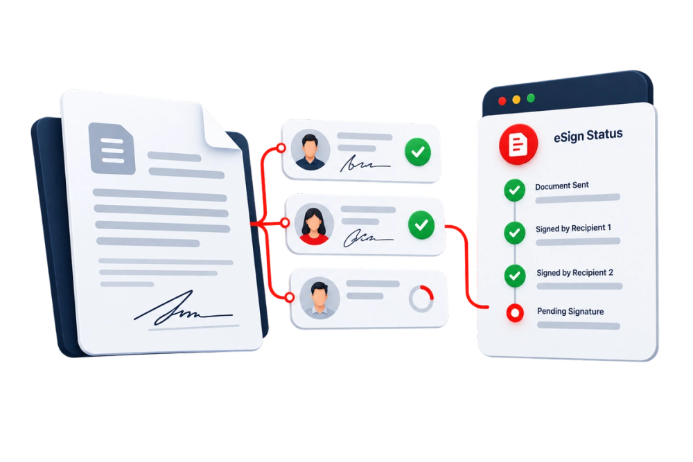 Illustration of a verified identity document representing the Esign Status Check API
