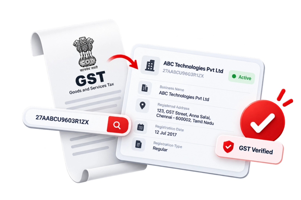Illustration of a verified identity document representing the GST Verify API
