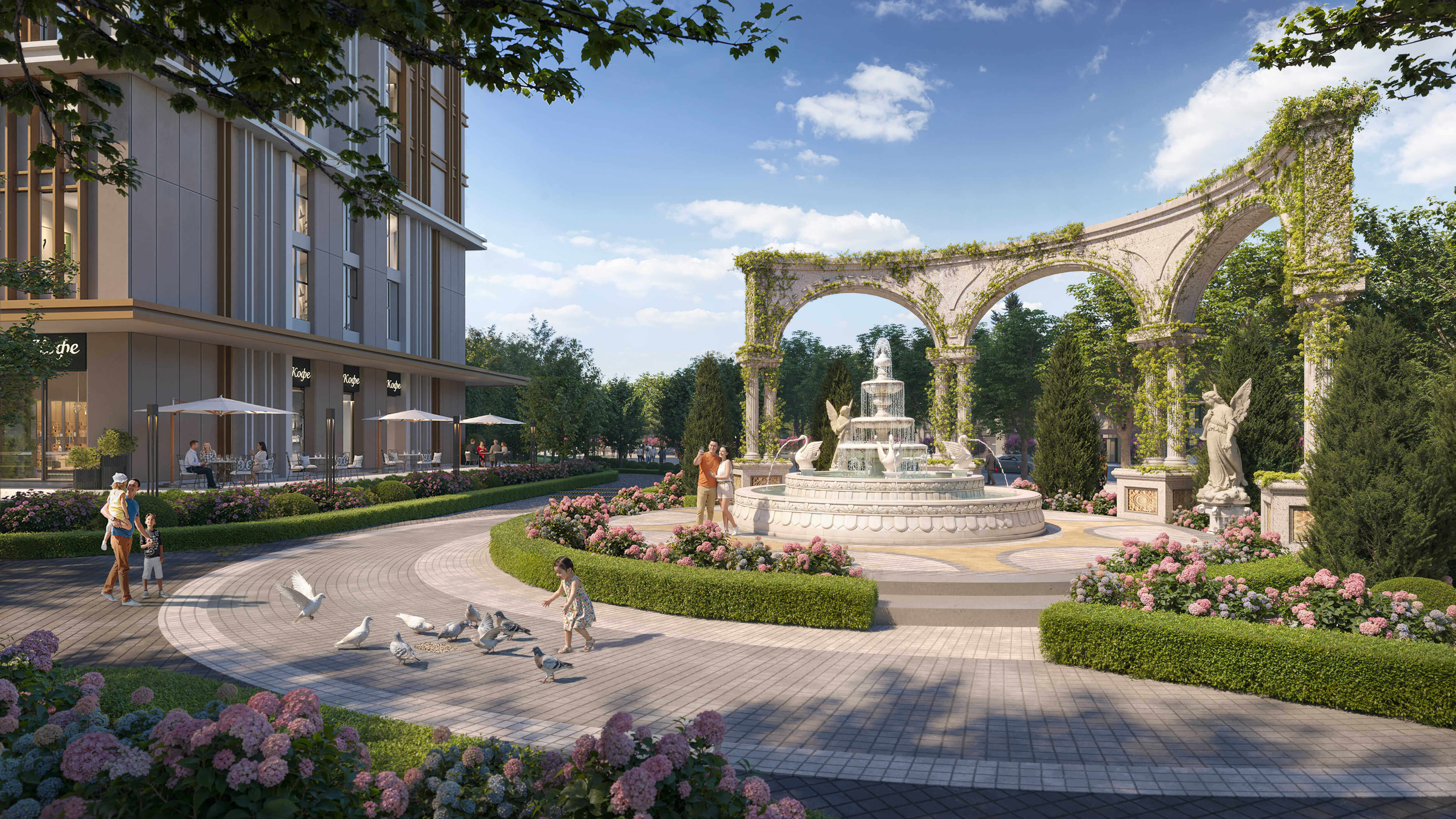 All-in-one масштабындагы Royal Central Park шаардык комплексиндеги The Essence фазасынын ландшафттык бакчасы  