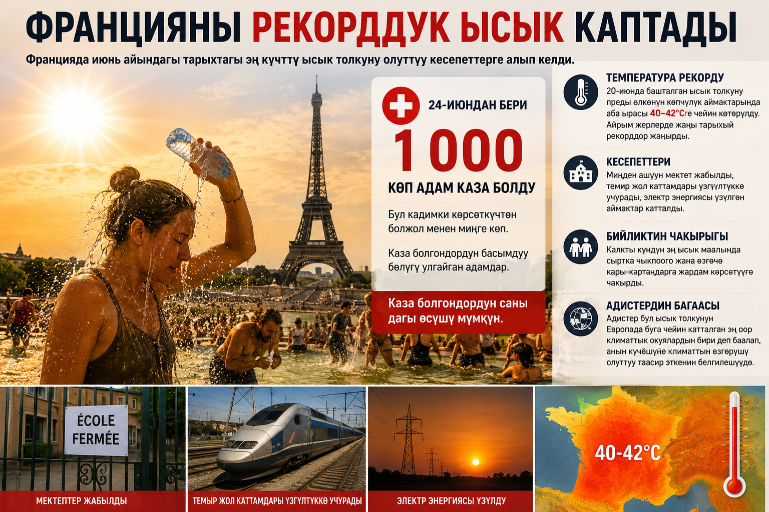 Францияны рекорддук ысык каптады: миңге жакын адам каза болду
