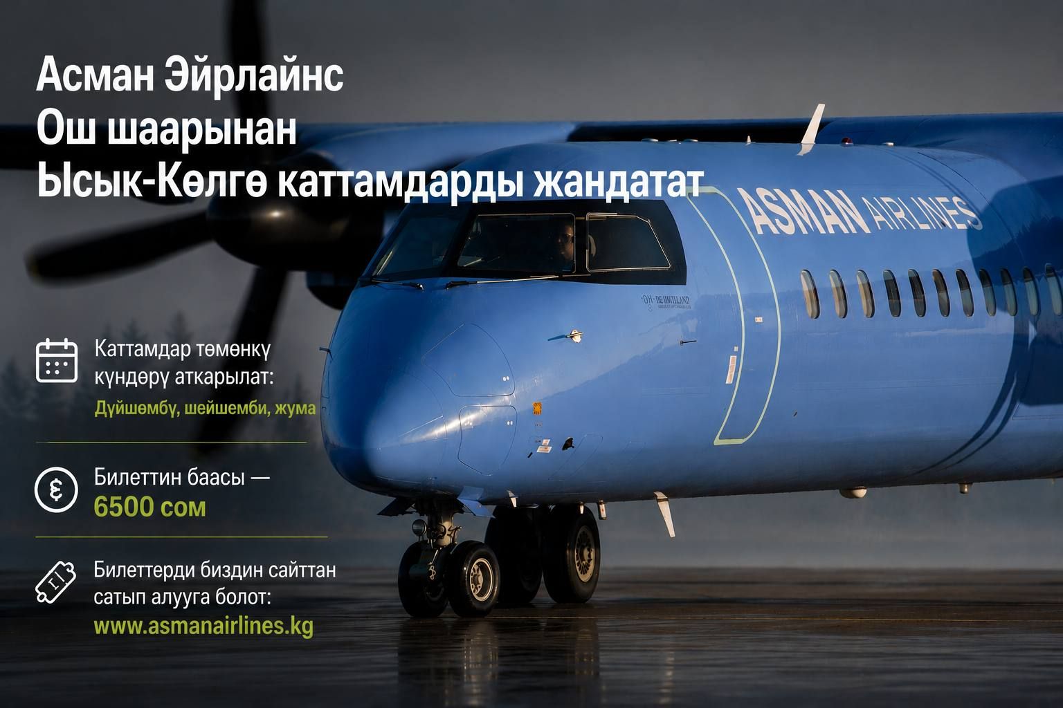 «Асман Эйрлайнс» Ош – Тамчы багыты боюнча каттамдарды кайра жандантат