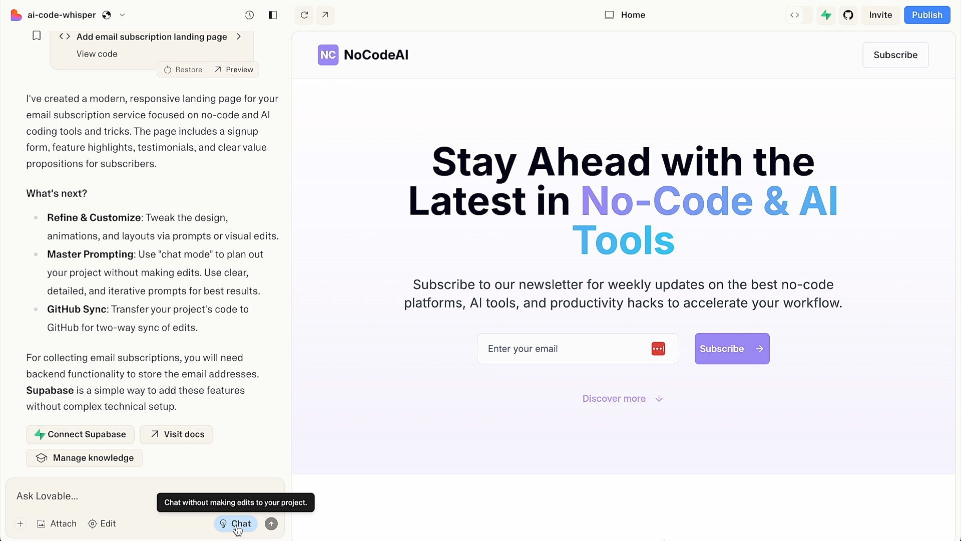 Chat feature on Lovable