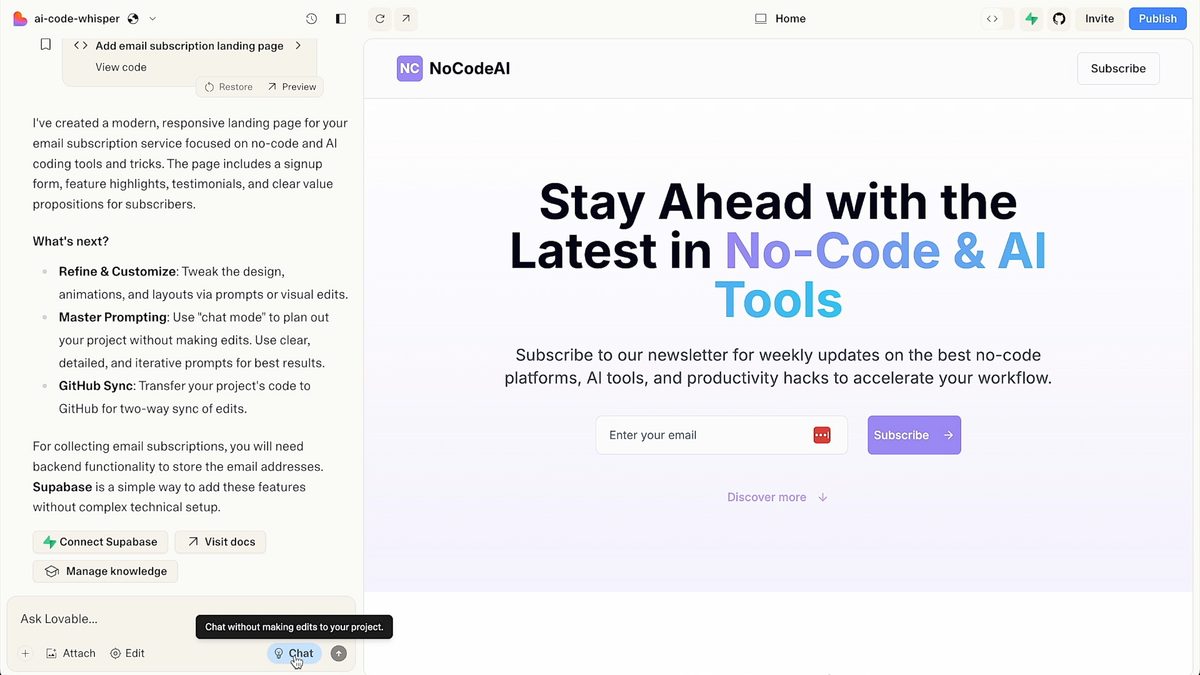 Chat feature on Lovable
