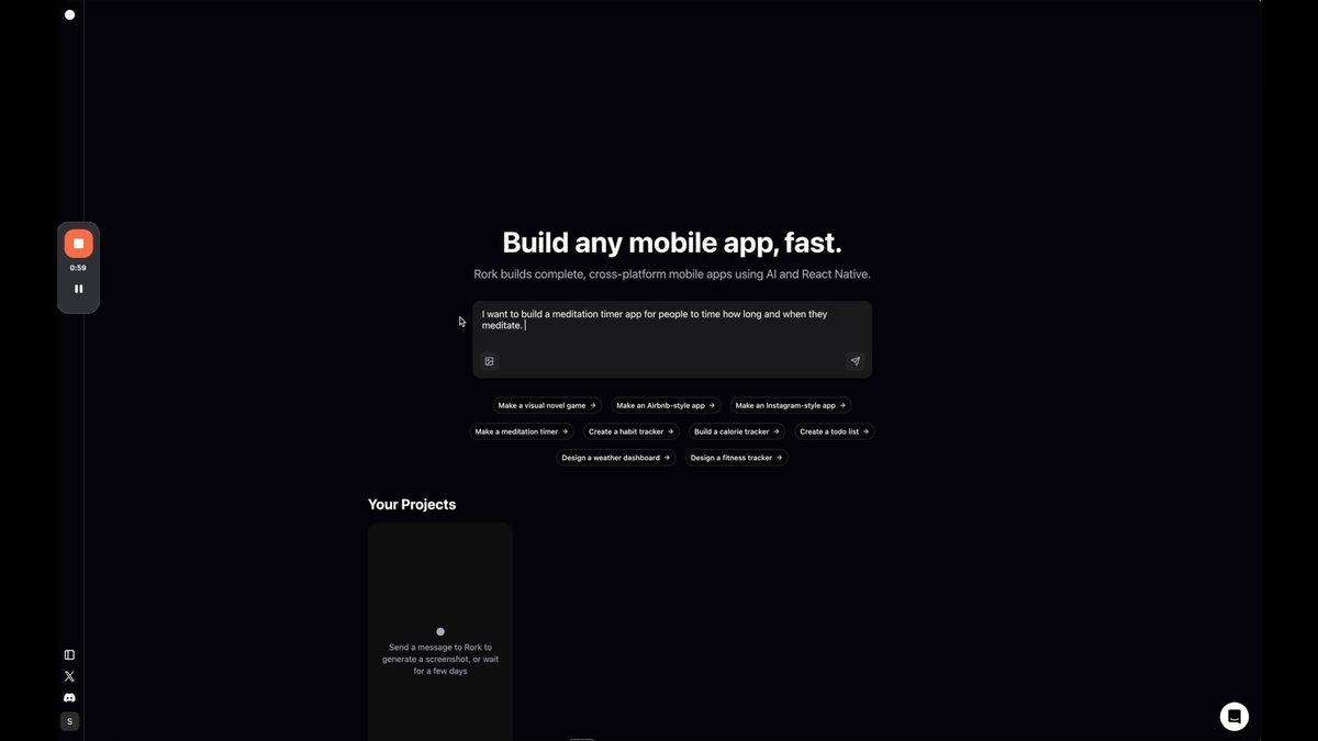 Rork allows you to simply enter your prompt