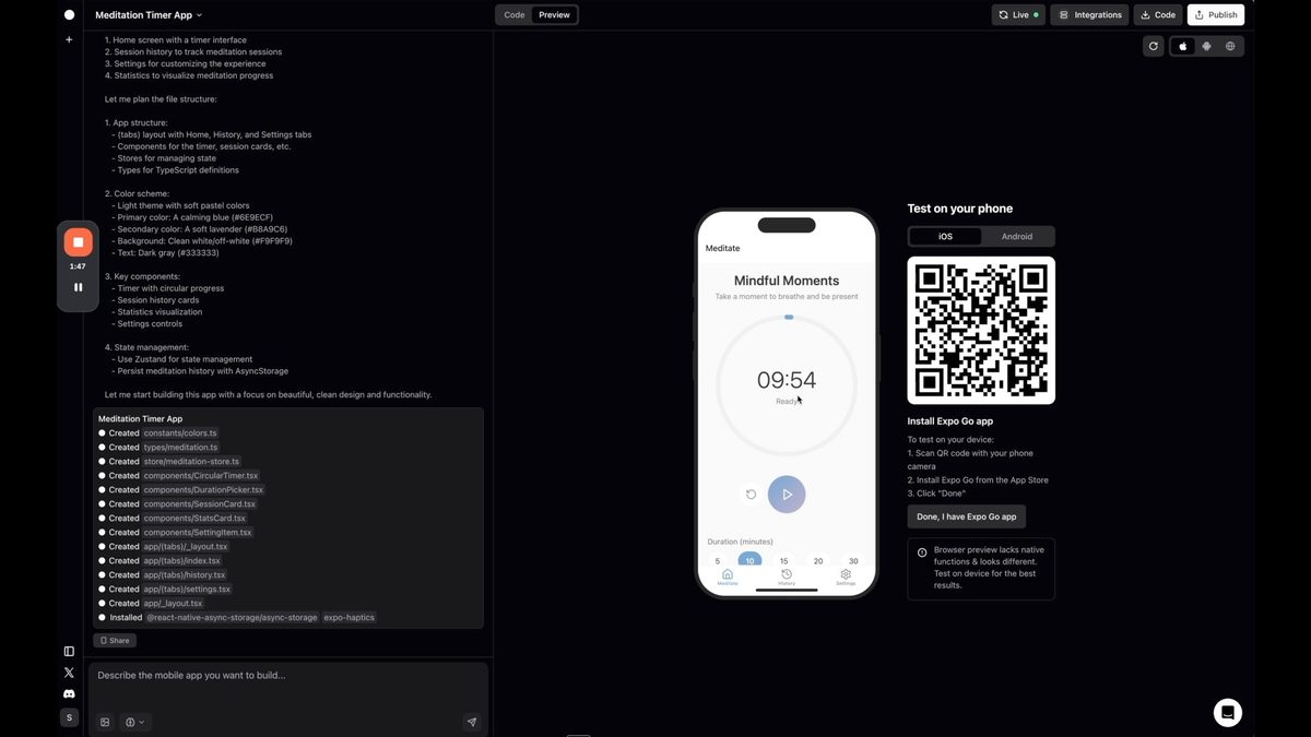 Initial app after prompt