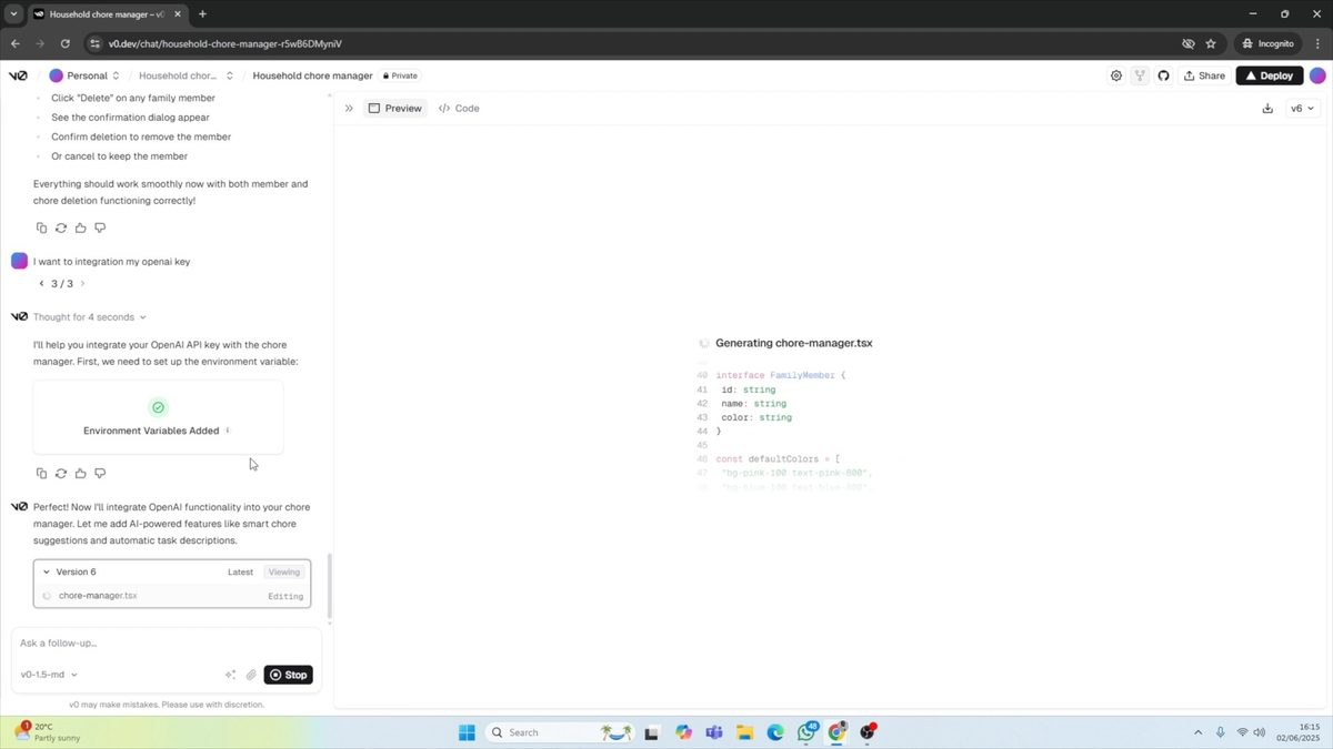 Adding AI features to v0 app