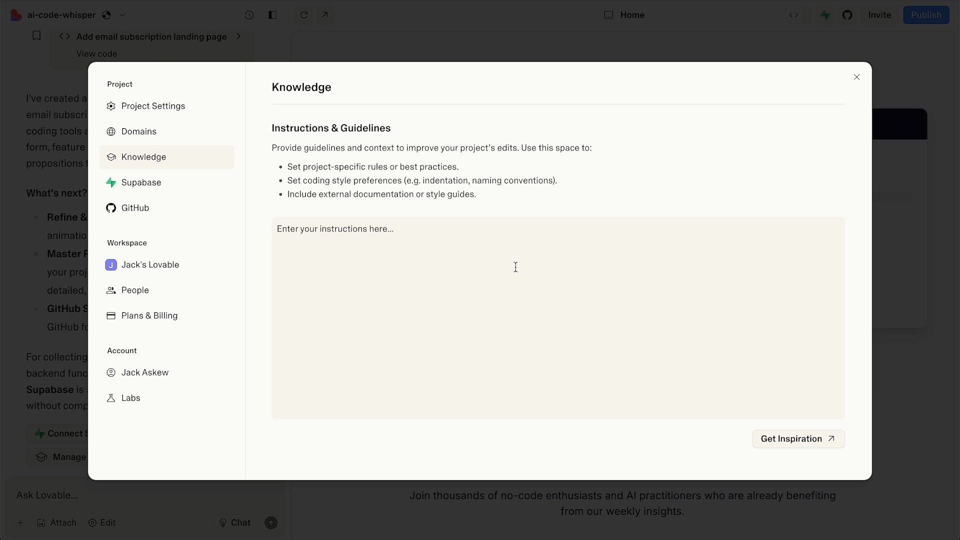 Custom knowledge in Lovable