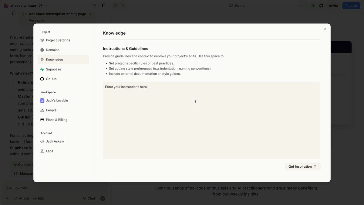Custom knowledge in Lovable