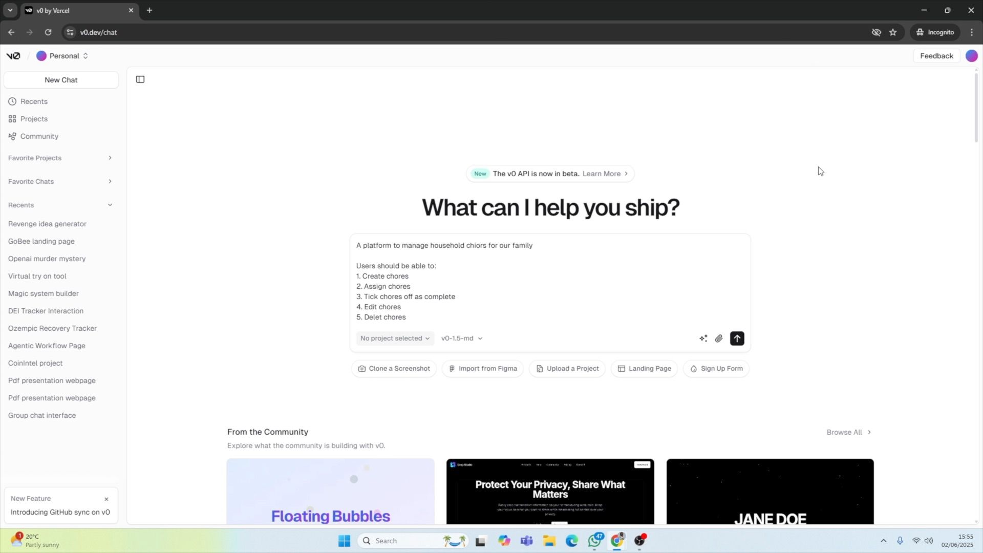 Starting with a prompt in v0