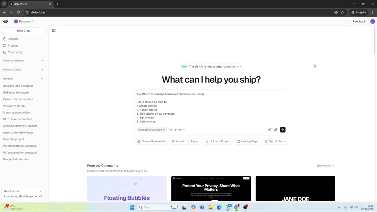 Starting with a prompt in v0