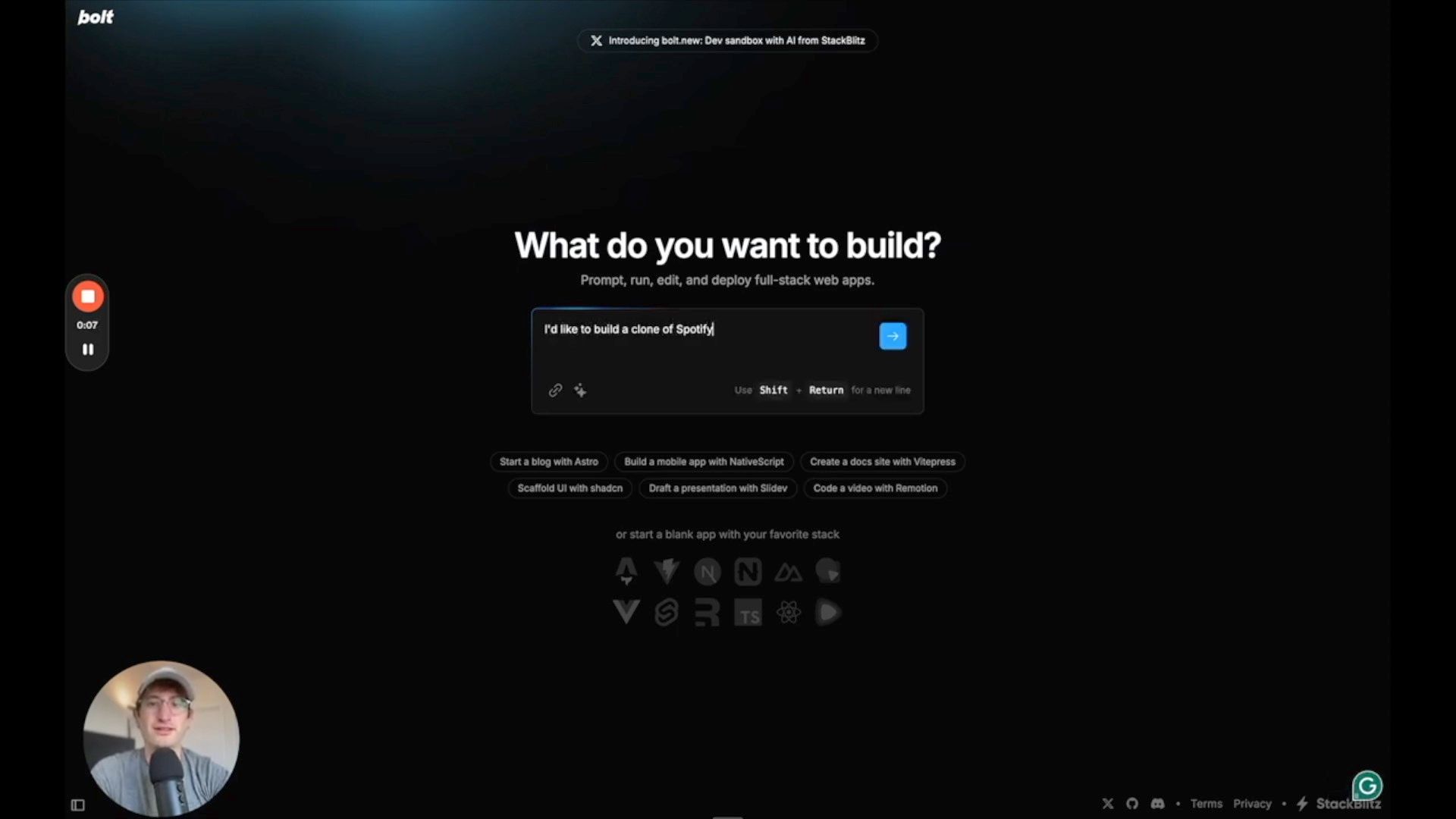 The initial prompt for Bolt