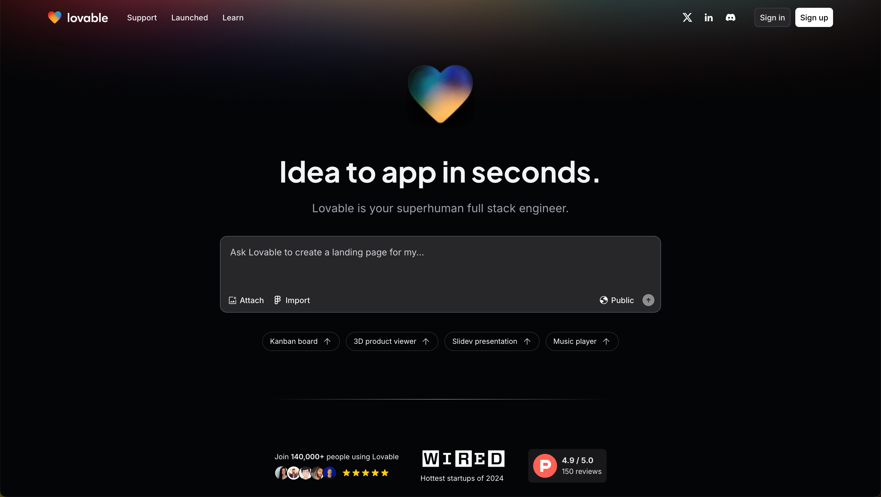 Lovable homepage