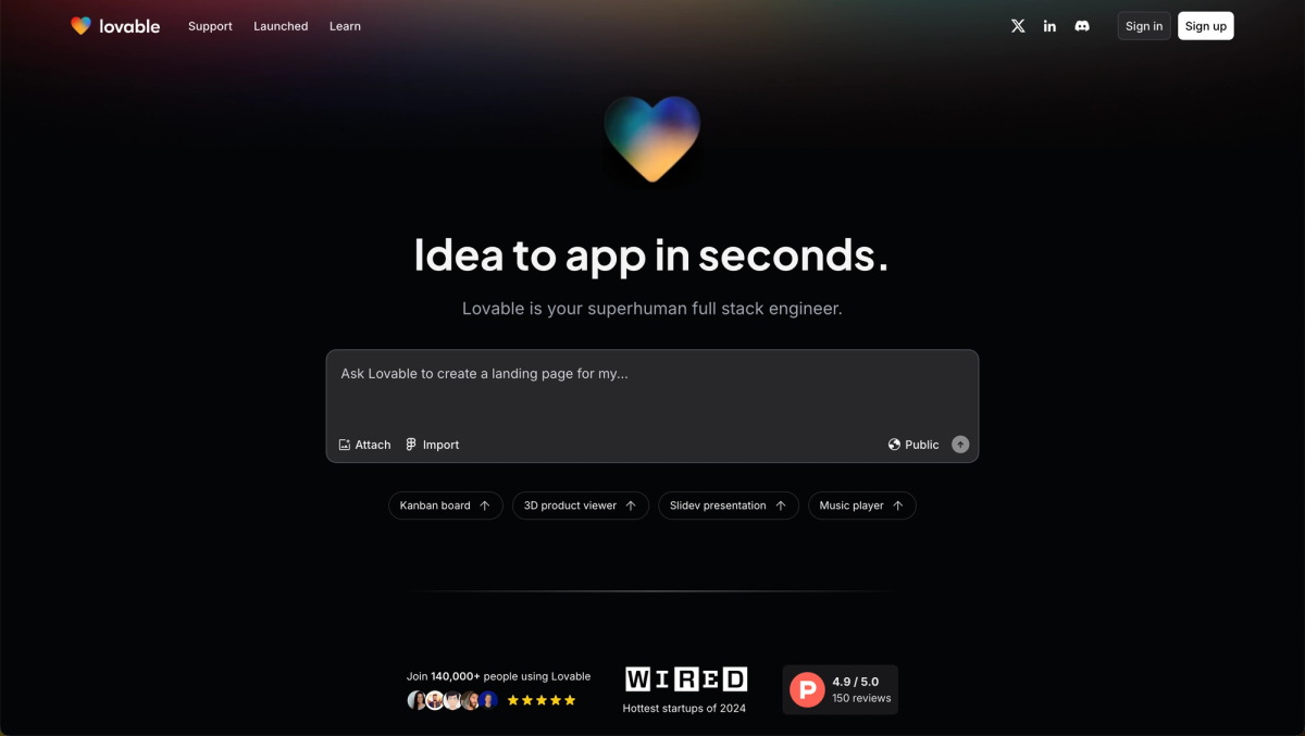 Lovable homepage