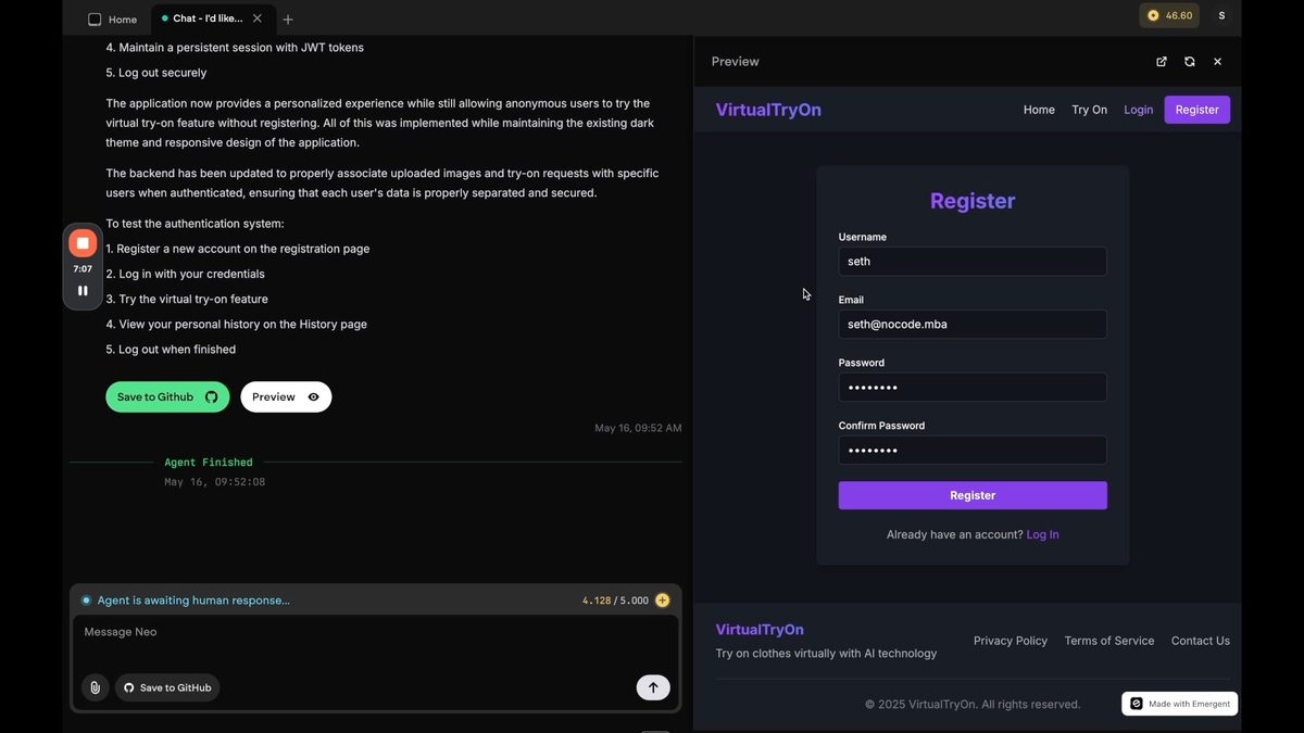 Emergent creates user authentication
