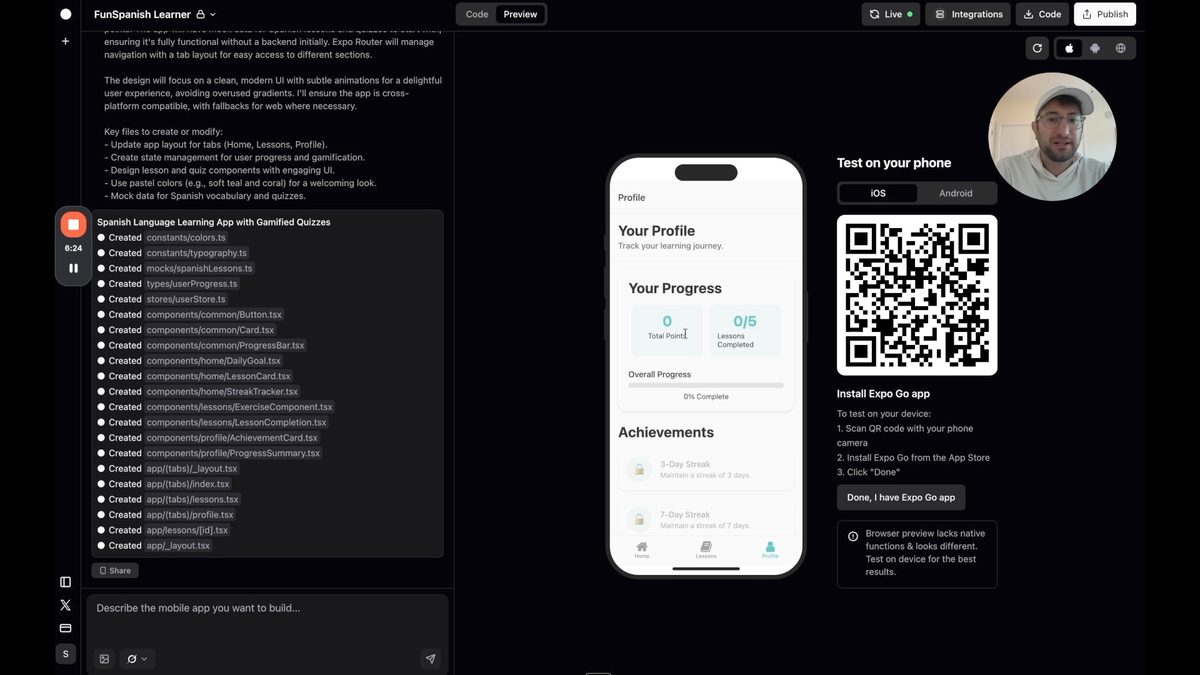 Rork mobile app builder first prompt