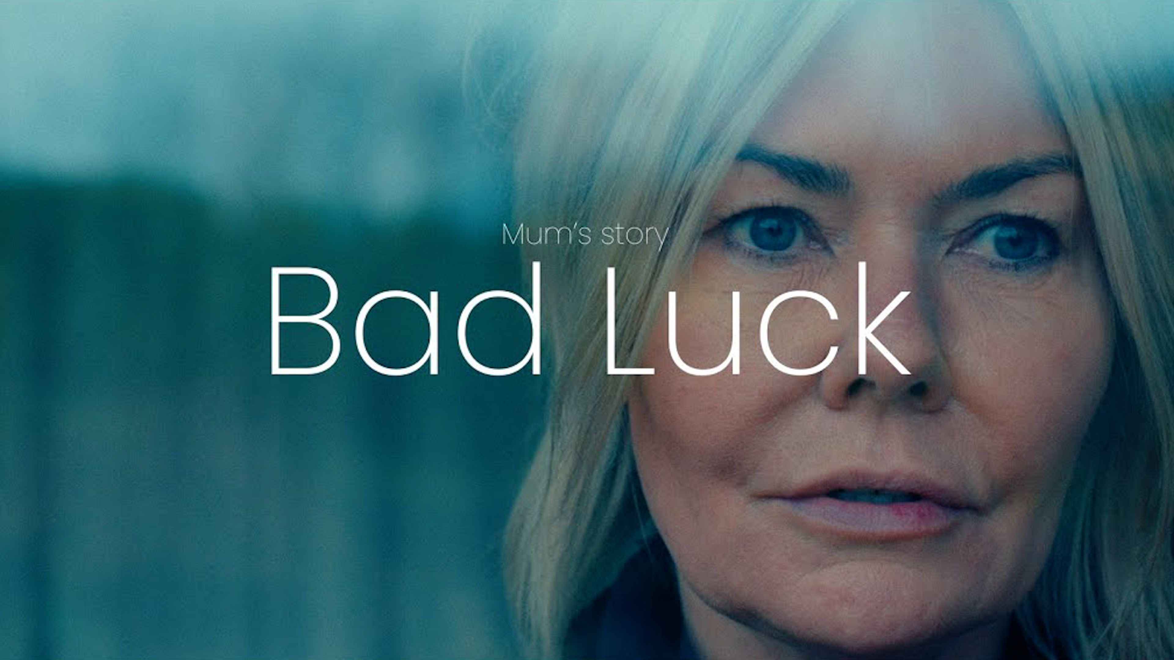 A still image from the documentary with Bad Luck overlayed in text. 
