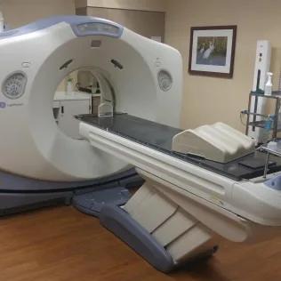 A CT scanner in a hospital imaging room