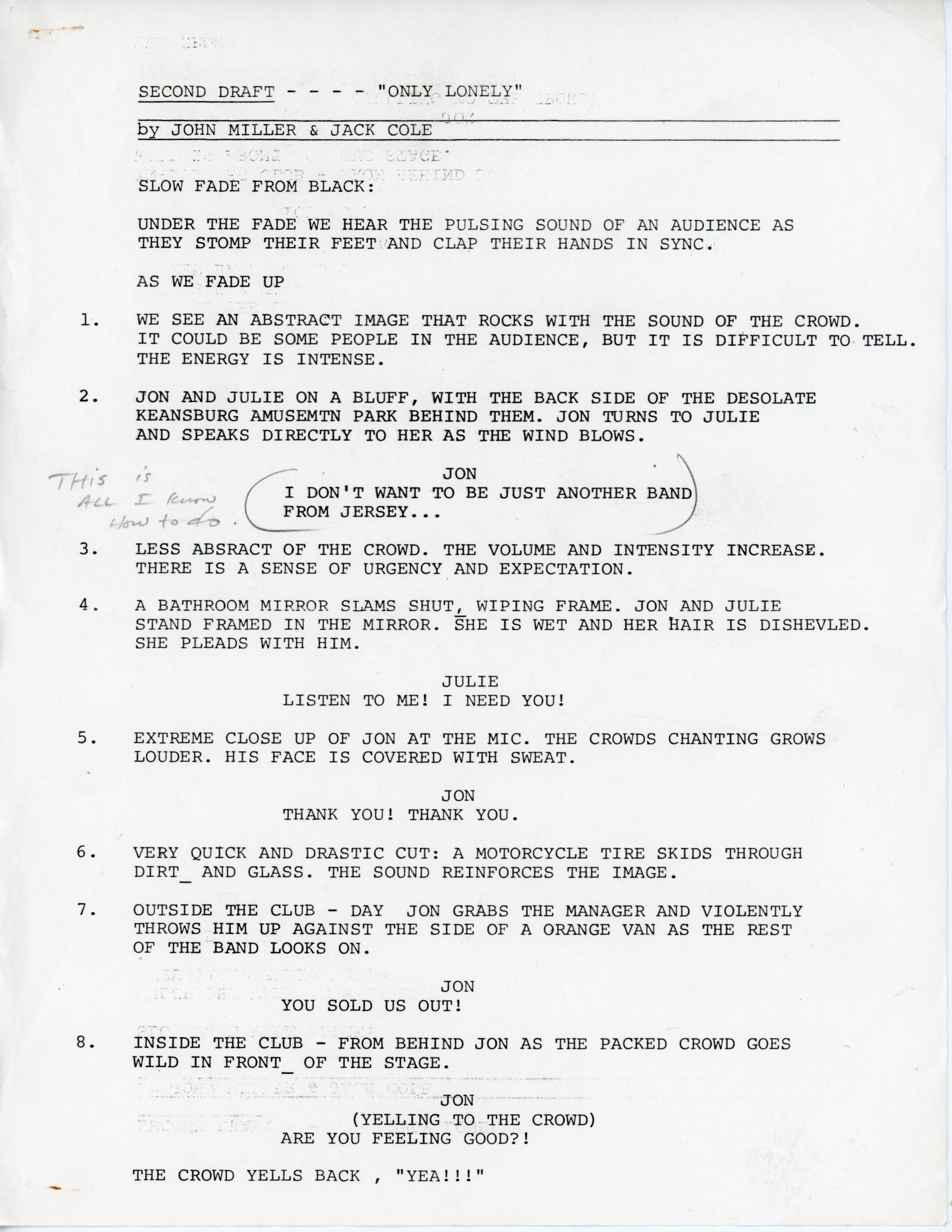 Second Draft Script | Backstage with Bon Jovi