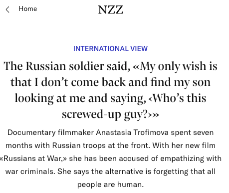 NZZ, Zurich Film Festival, Russians at War