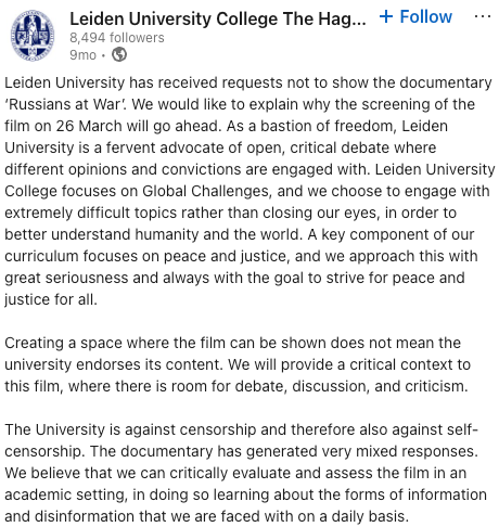 Leiden University, Russians at War