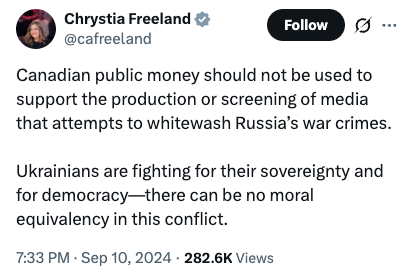 Chrystia Freeland, Russians at War, Toronto International Film Festival