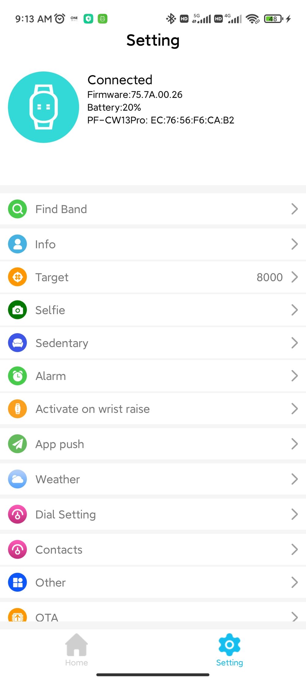 DaFit Pro app screenshot 2 — smart band health tracking interface
