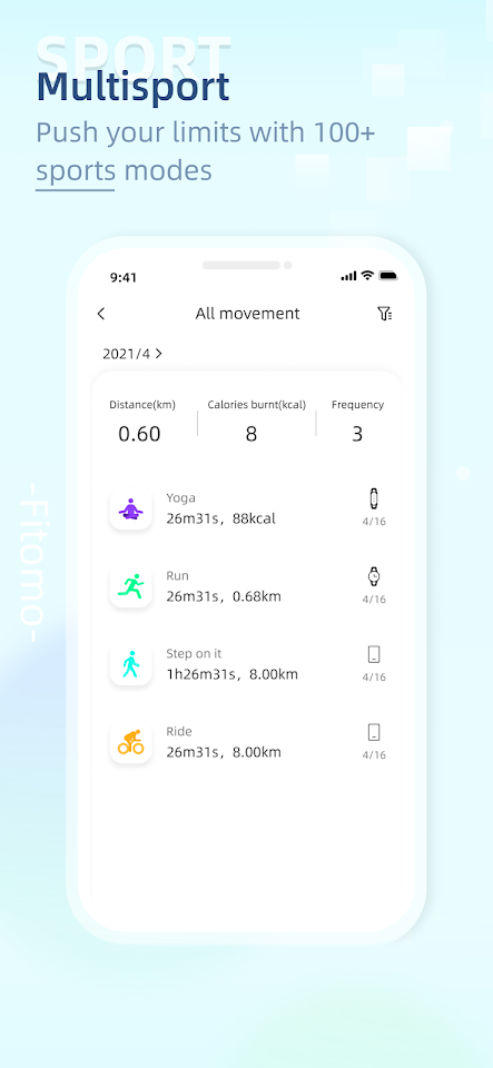 Fitomo app screenshot 2 — smartwatch health tracking and fitness monitoring