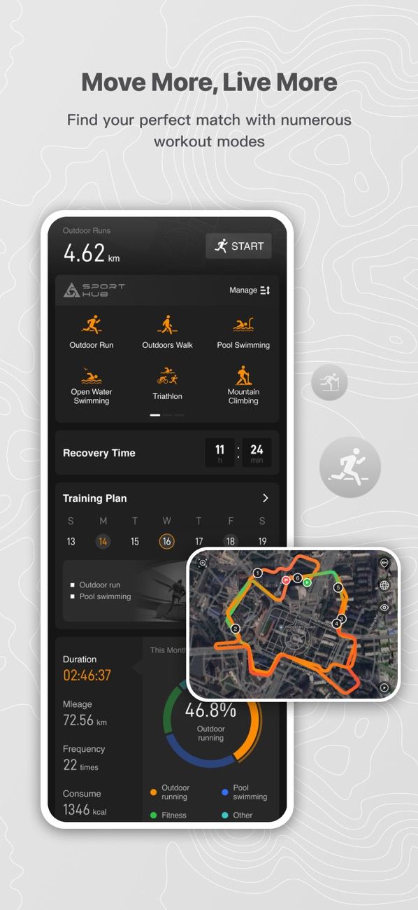 Apexmove app screenshot 2 — KOSPET smartwatch health tracking and fitness management