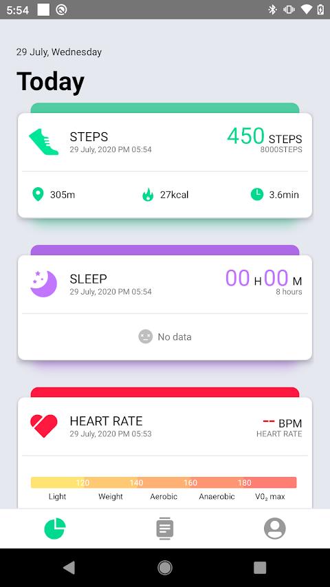 PubuFit app screenshot 2 — smart bracelet health tracking and fitness monitoring