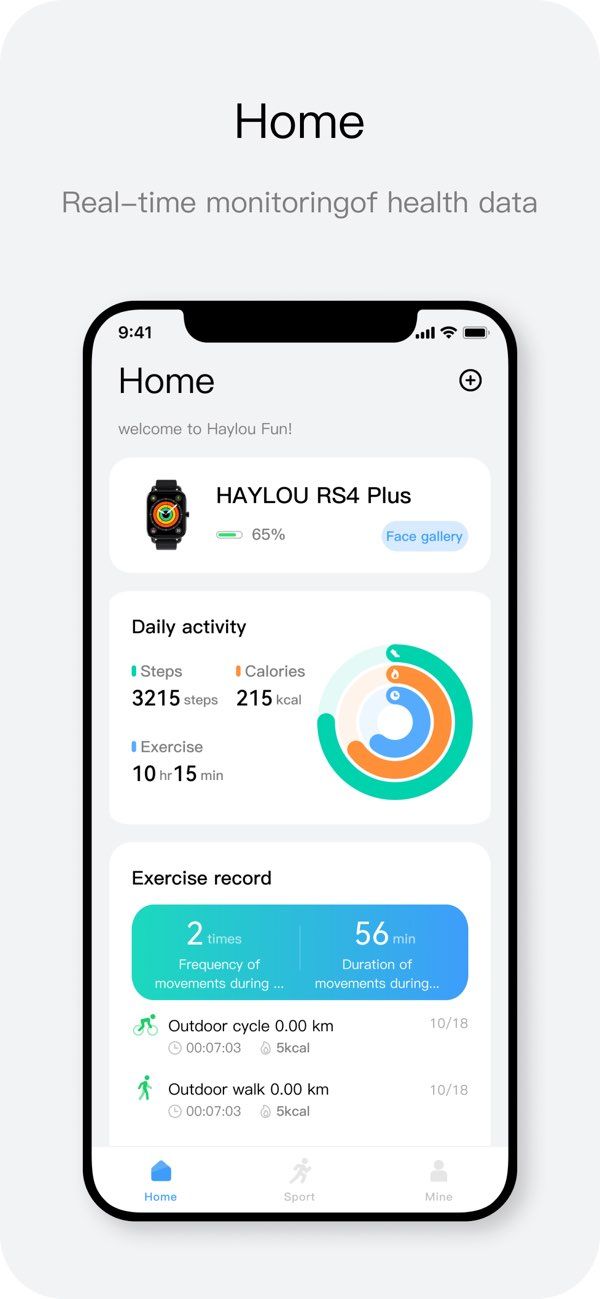 Haylou Fun app screenshot 1 — smartwatch health tracking and management