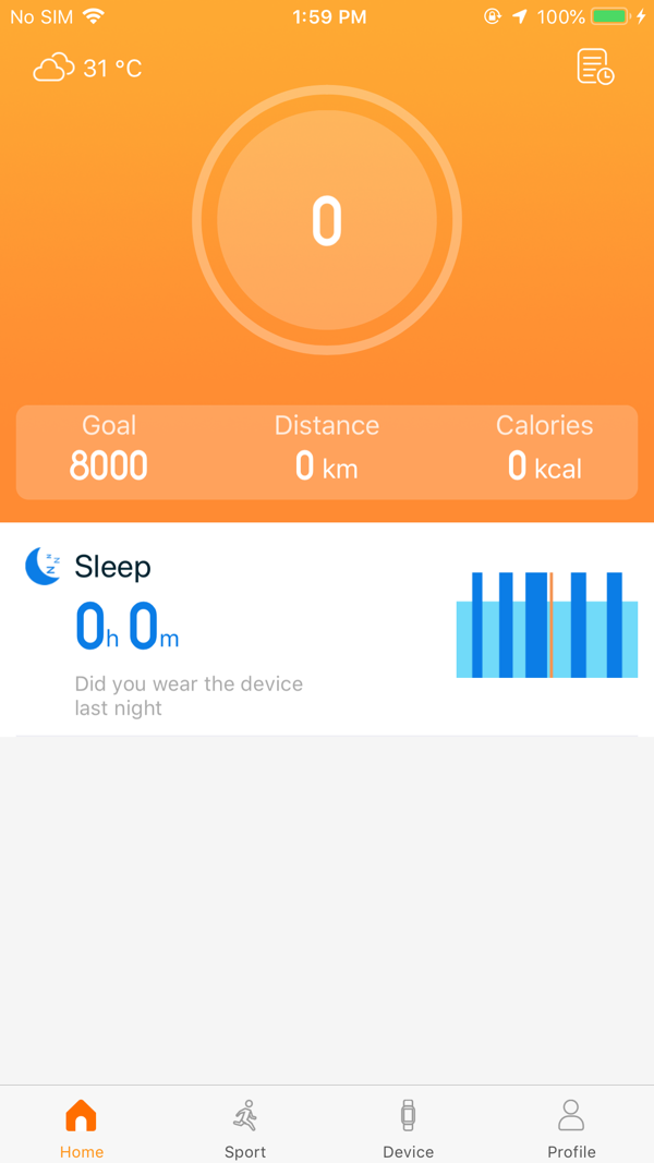 Smart Wristband 3 app screenshot 1 — fitness tracking dashboard and health data