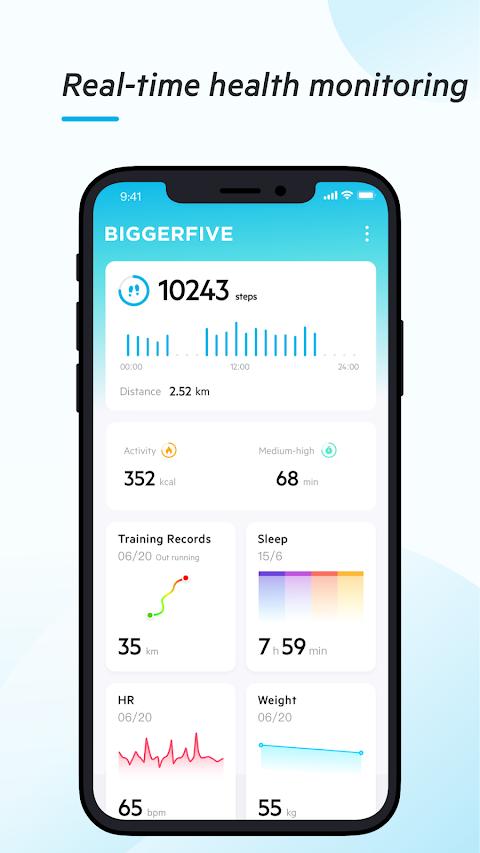 BIGGERFIVE app screenshot 1 — kids smartwatch health tracking and fitness monitoring