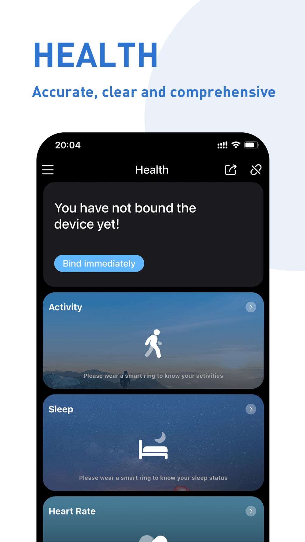 QRing app screenshot 3 — smart ring health tracking interface