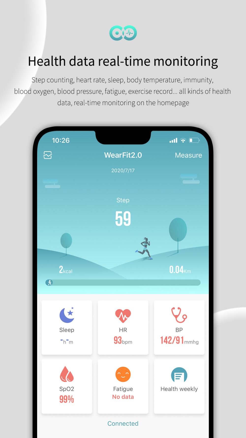 WearFit2.0 app screenshot 1 — smartwatch health tracking interface