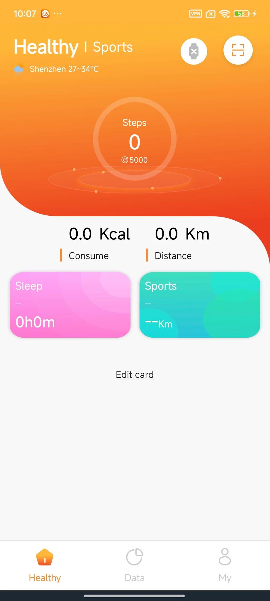 Hiwear Plus app screenshot 1 — smartwatch health tracking and notification interface