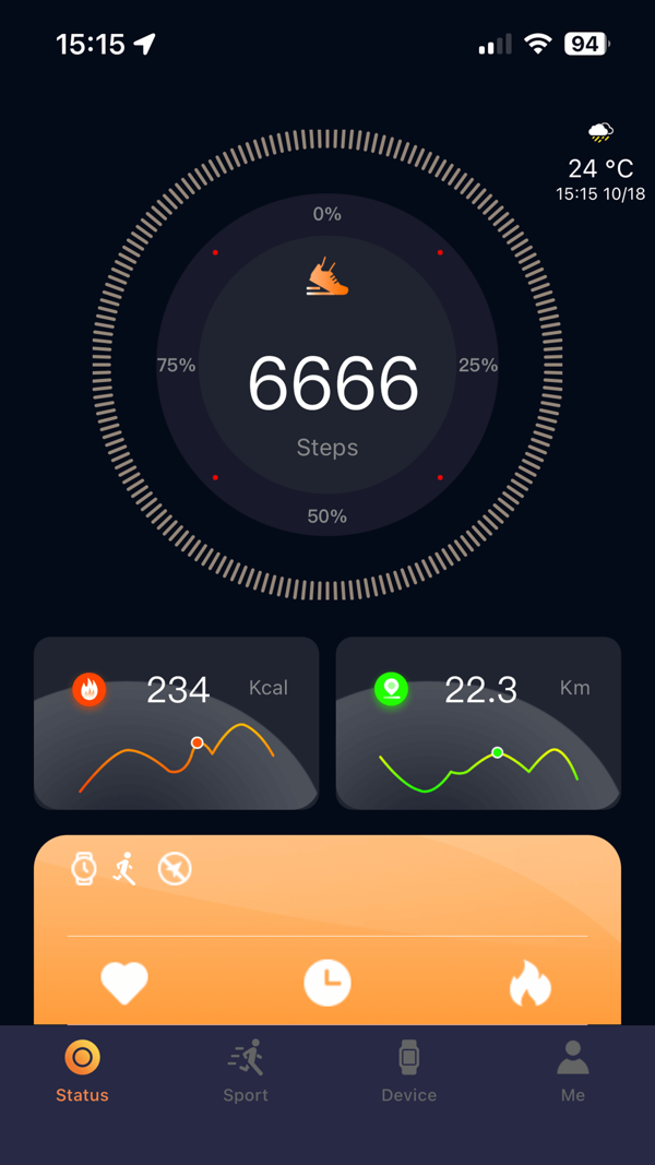 CO-FIT app screenshot 1 — health tracking dashboard and smartwatch data sync